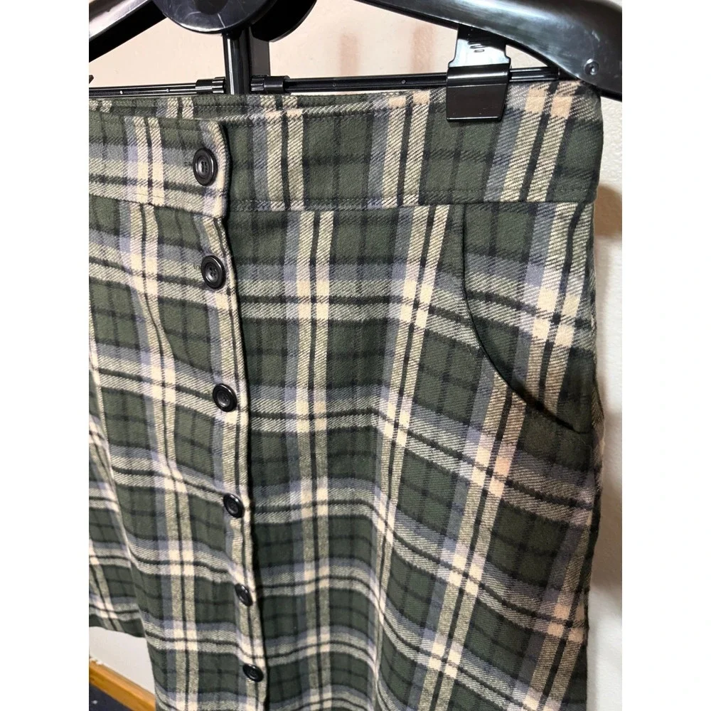 Retrolicious Green‎ Plaid Button Front Mini Skirt XL Cotton Made in USA NWT